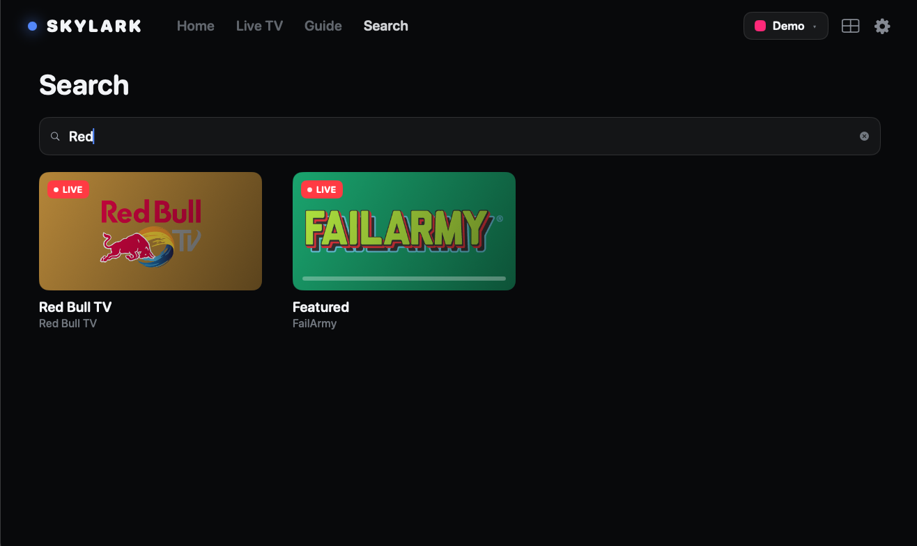 Skylark search results for a channel query